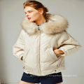 High quality women duck down feather jacket with fur hood for winter outwear clothing